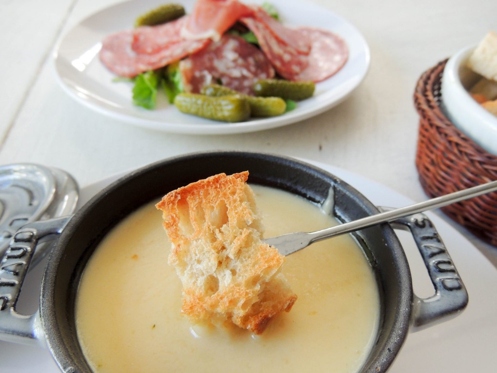Cheese fondue match with cold meats