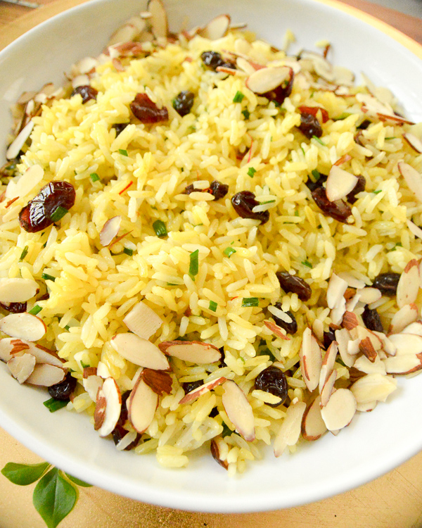 Saffron rice with cranberries and slivered almonds