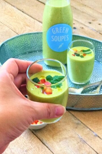 Zucchini Cucumber Cilantro Gazpacho (Green Gazpacho with Greek Yogurt)