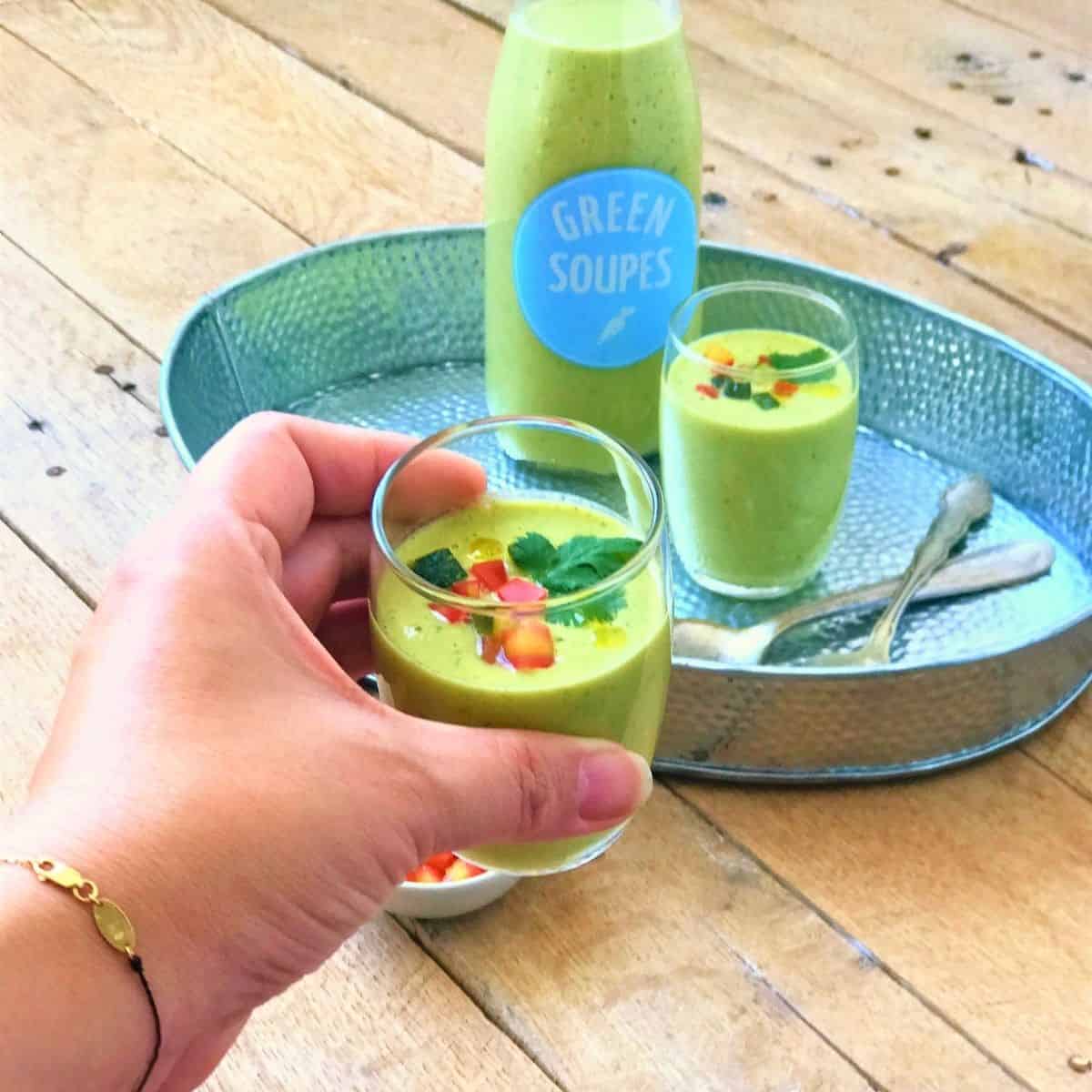 Zucchini Cucumber Cilantro Gazpacho (Green Gazpacho with Greek Yogurt)