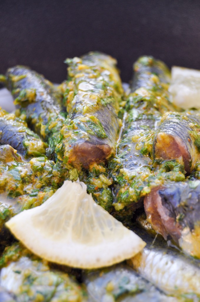 Pan-roasted sardines with chermoula sauce