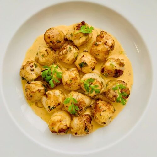 Scallops in coconut lime & cilantro emulsion